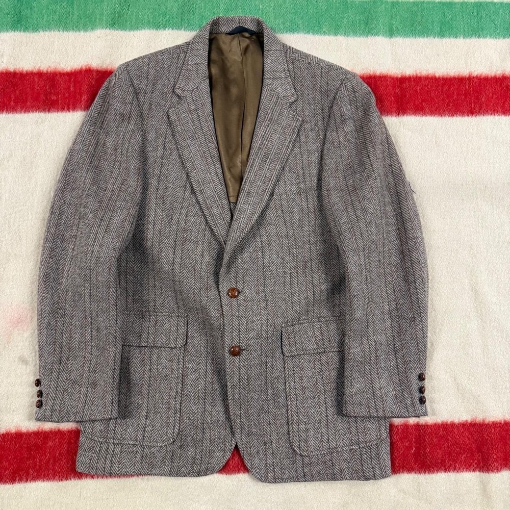 Joseph Spiess Harris Tweed Herringbone Striped Blazer Sport Coat Jacket 40L
